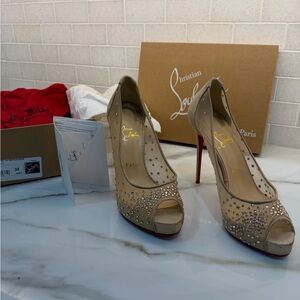 Very Strass Rete/Suede - Nude Version Christian Louboutin Peep-Toe Heels Size 38